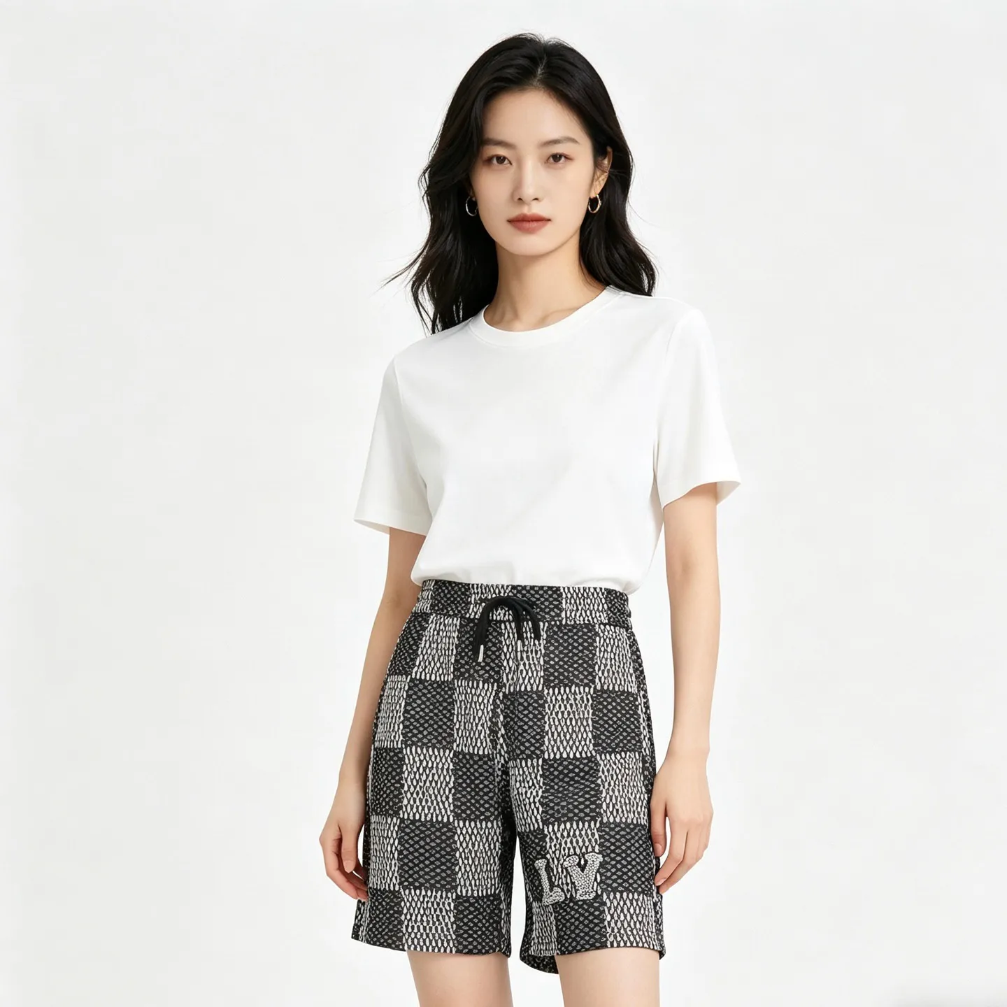 Louis Vuitton/Louis Vuitton rhinestone letter logo checkerboard shorts